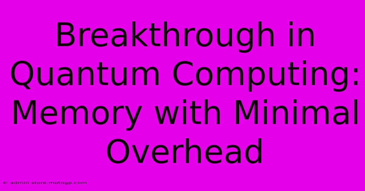 Breakthrough In Quantum Computing: Memory With Minimal Overhead