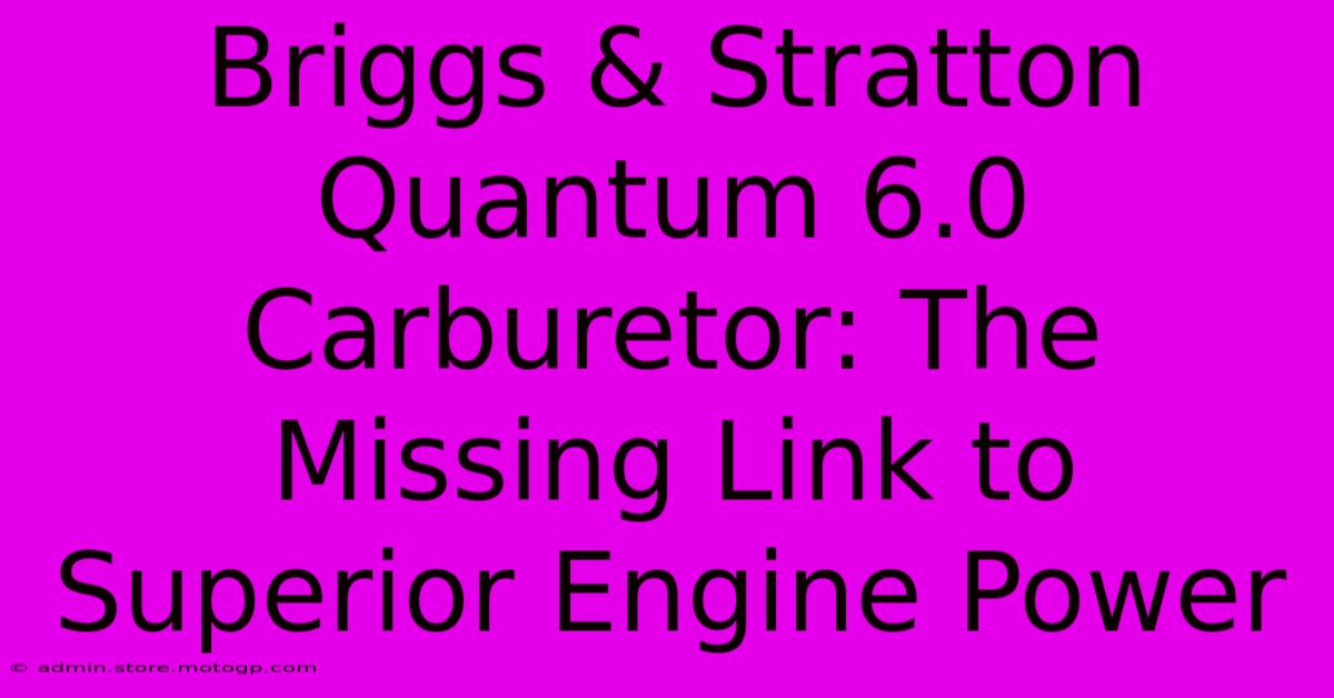 Briggs & Stratton Quantum 6.0 Carburetor: The Missing Link To Superior Engine Power