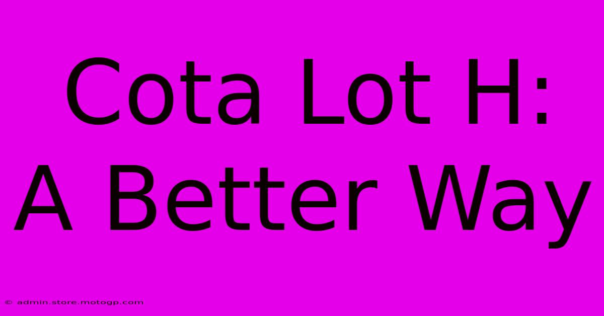 Cota Lot H:  A Better Way