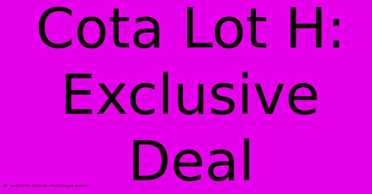 Cota Lot H:  Exclusive Deal