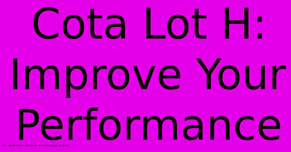 Cota Lot H:  Improve Your Performance