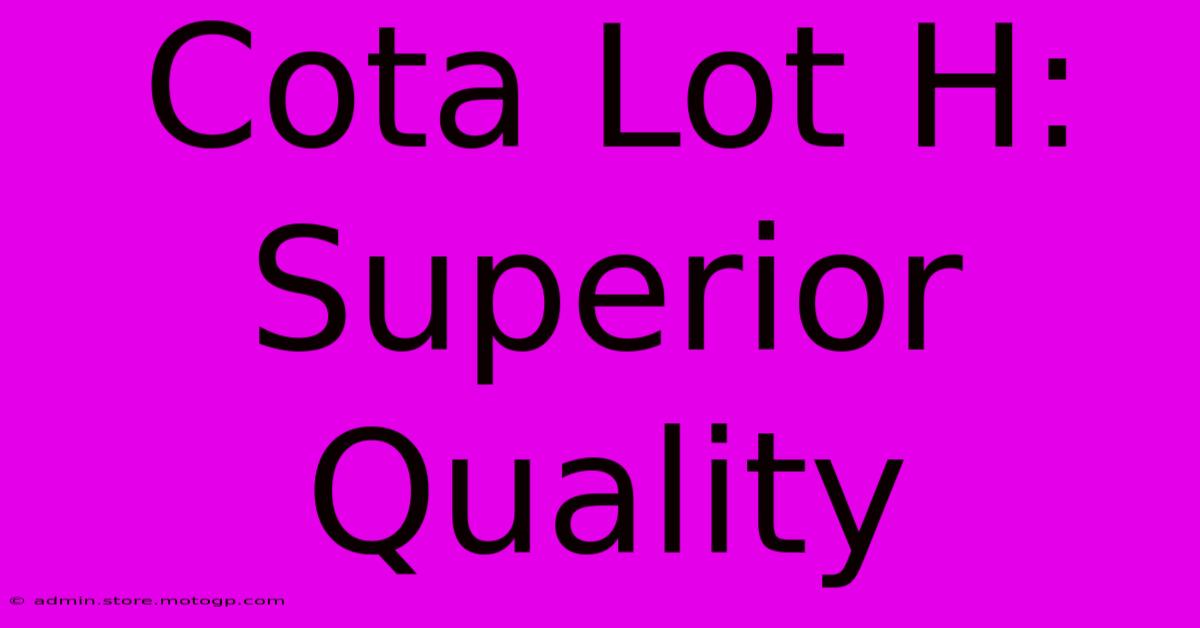 Cota Lot H:  Superior Quality