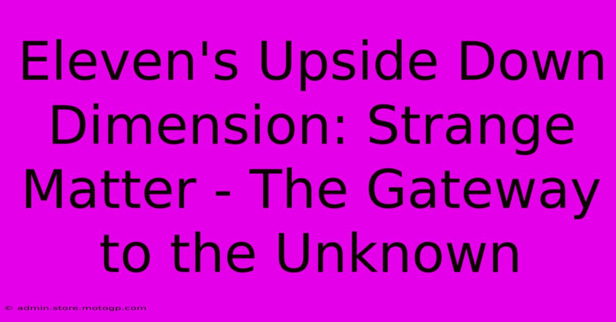 Eleven's Upside Down Dimension: Strange Matter - The Gateway To The Unknown