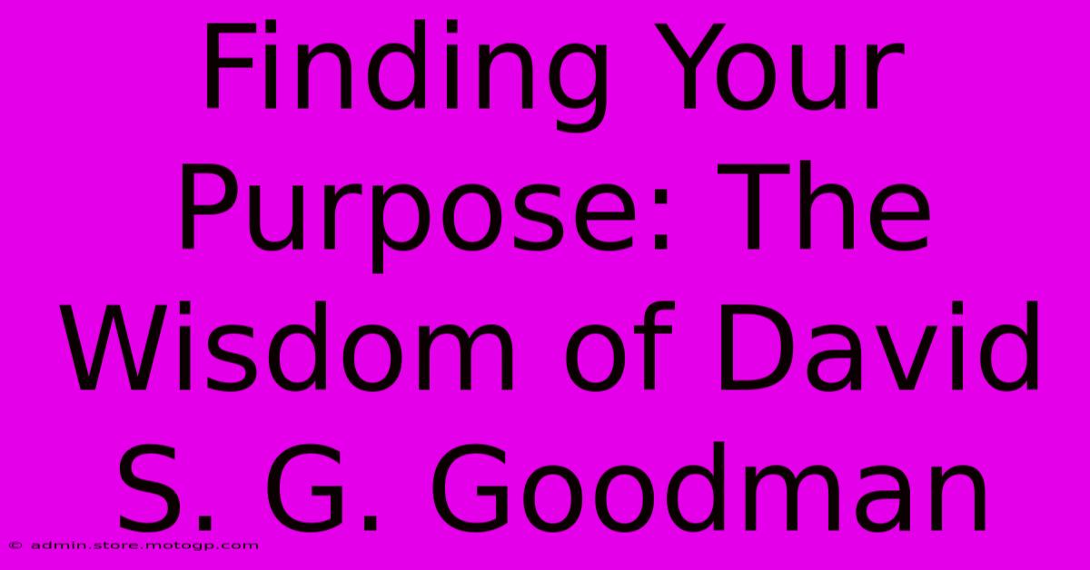 Finding Your Purpose: The Wisdom Of David S. G. Goodman