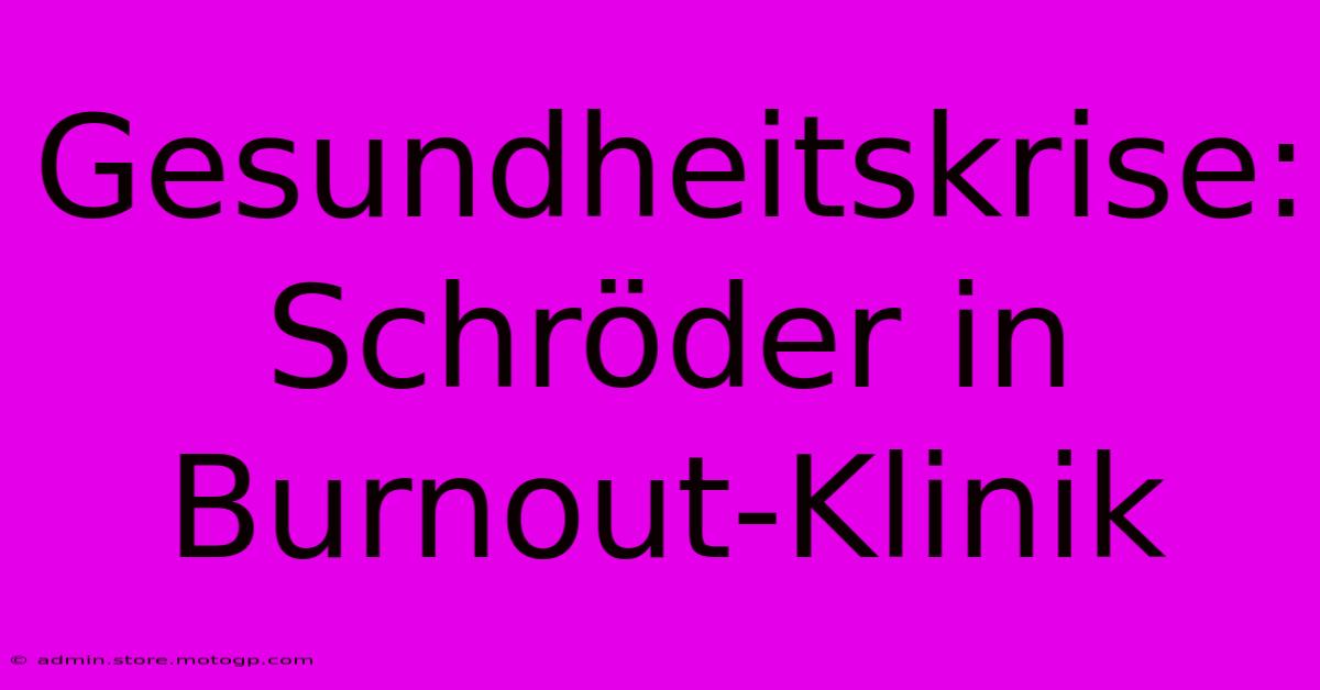 Gesundheitskrise: Schröder In Burnout-Klinik