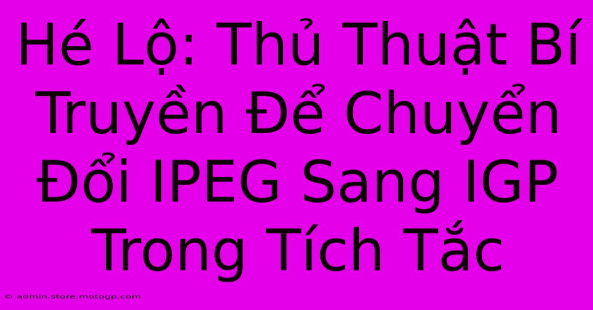 Hé Lộ: Thủ Thuật Bí Truyền Để Chuyển Đổi IPEG Sang IGP Trong Tích Tắc