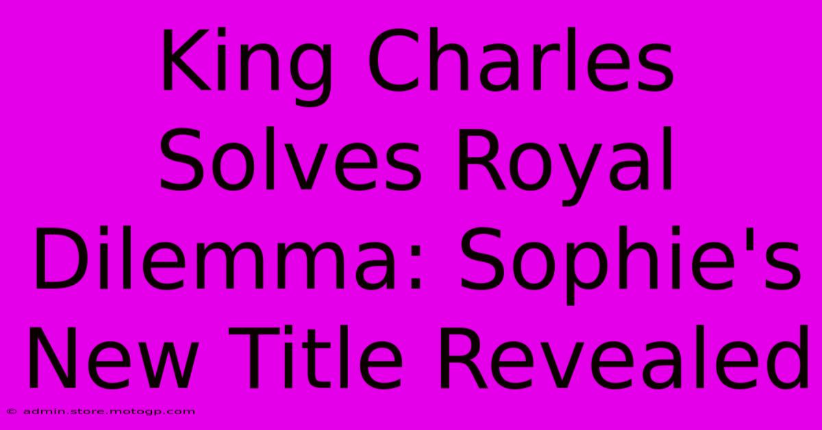 King Charles Solves Royal Dilemma: Sophie's New Title Revealed