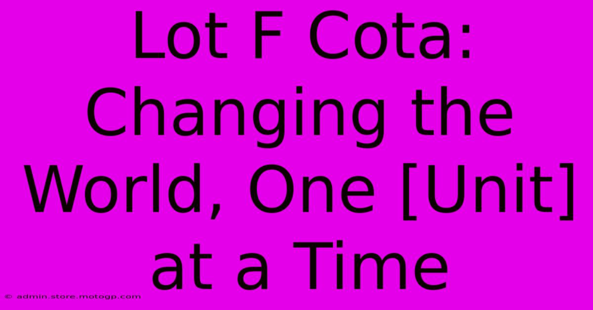 Lot F Cota: Changing The World, One [Unit] At A Time