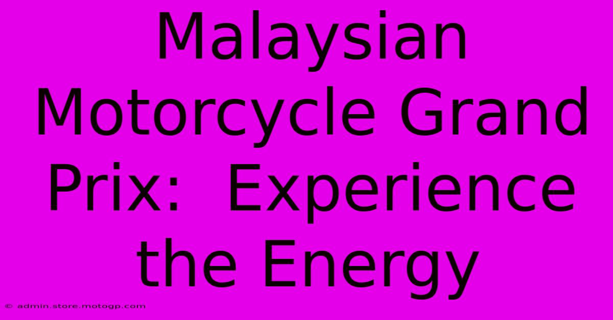 Malaysian Motorcycle Grand Prix:  Experience The Energy