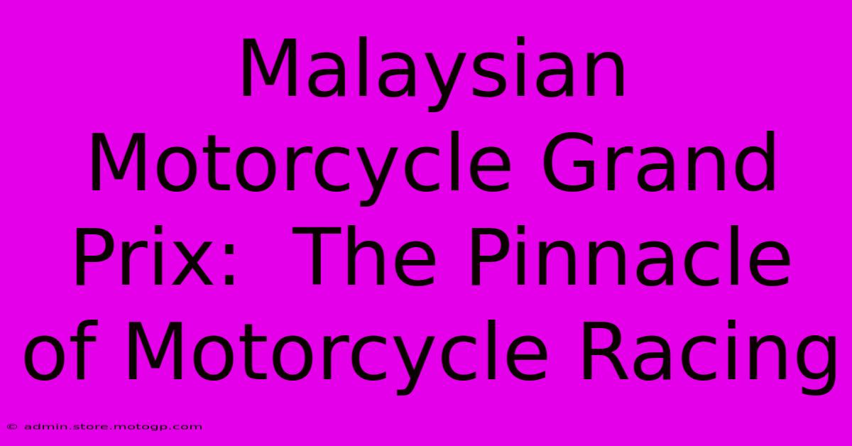 Malaysian Motorcycle Grand Prix:  The Pinnacle Of Motorcycle Racing