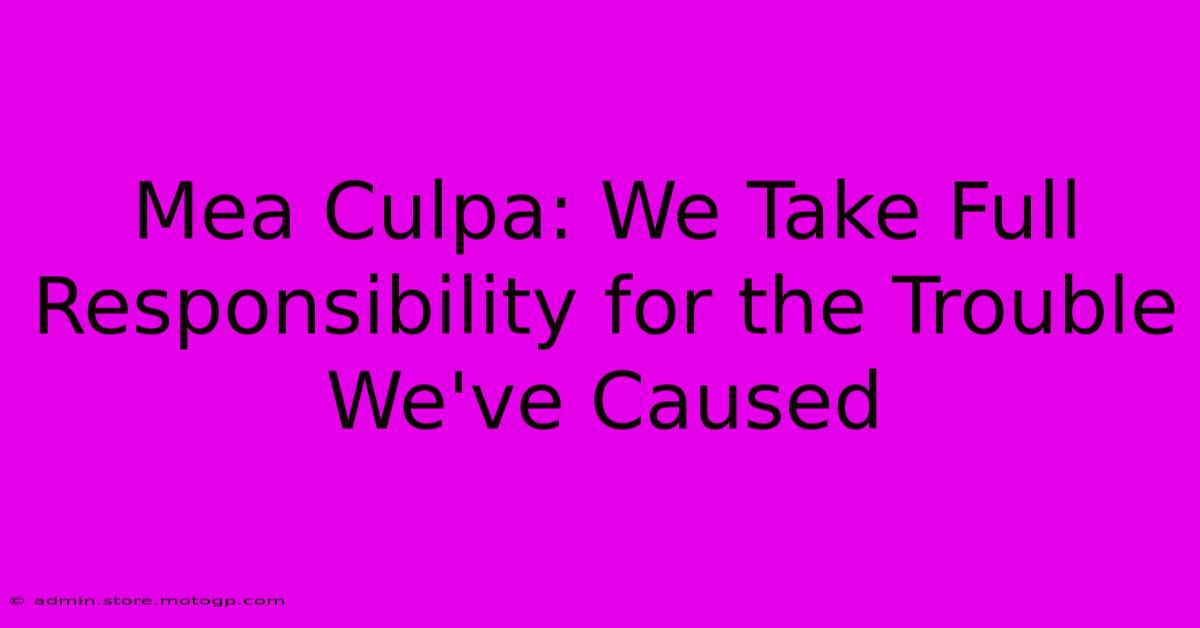 Mea Culpa: We Take Full Responsibility For The Trouble We've Caused