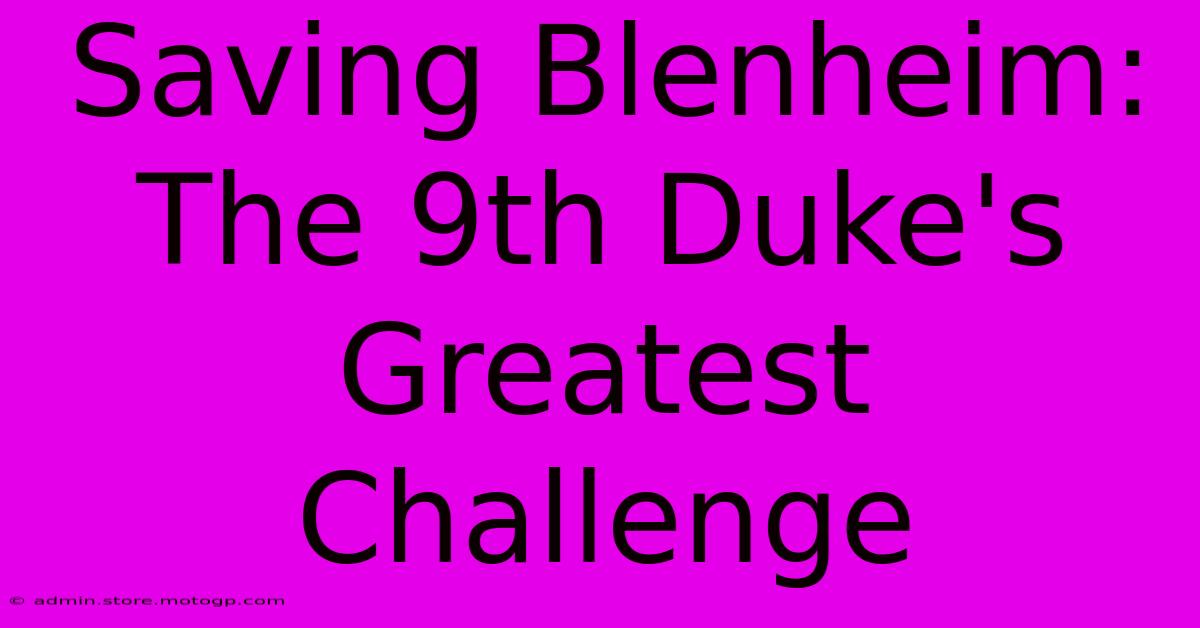 Saving Blenheim: The 9th Duke's Greatest Challenge