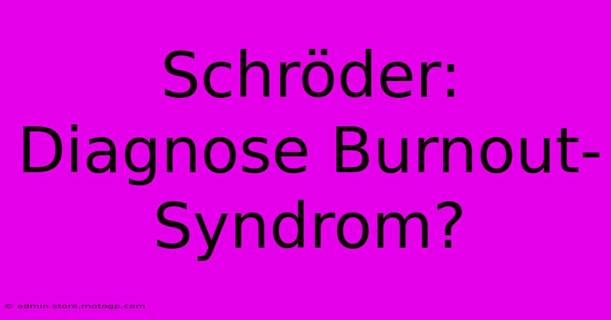 Schröder: Diagnose Burnout-Syndrom?