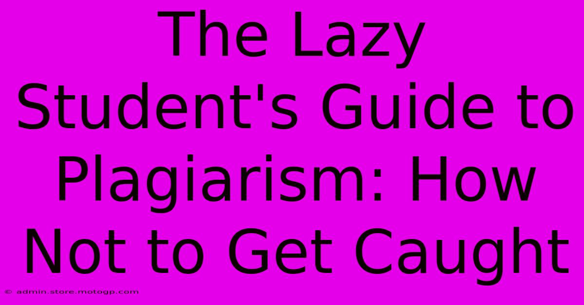 The Lazy Student's Guide To Plagiarism: How Not To Get Caught