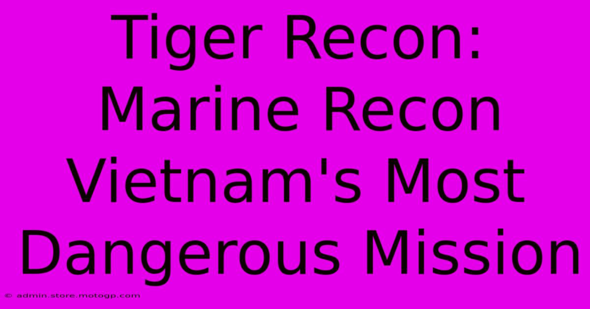 Tiger Recon: Marine Recon Vietnam's Most Dangerous Mission