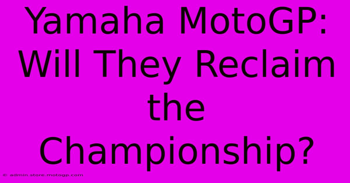 Yamaha MotoGP:  Will They Reclaim The Championship?